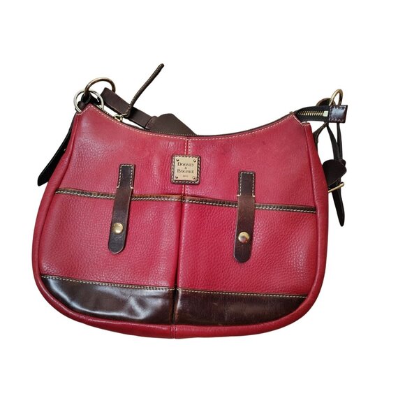 Vintage Dooney & Bourke Red Pebbled Leather Purse Shoulder Bag Zip Front Pockets - Picture 1 of 8